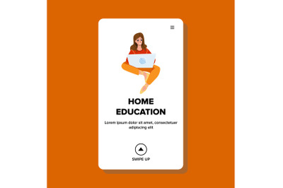 Online Home Education Student On Laptop Vector