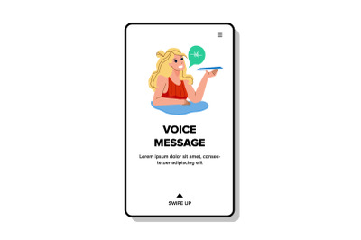 Voice Message Girl Recording On Smartphone Vector