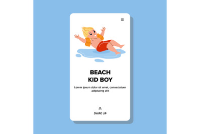 Kid Boy Resting On Sandy Beach Seashore Vector