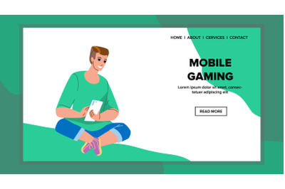 Man Sitting On Floor And Mobile Gaming Vector