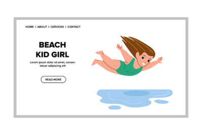 Kid Girl Resting Vacation On Beach Seashore Vector