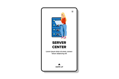 Server Center Worker Checking Equipment Vector