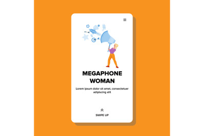 Woman Screaming Info In Megaphone Device Vector