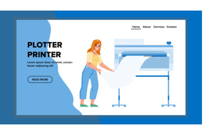 Plotter Printer Printing Girl Worker Banner Vector