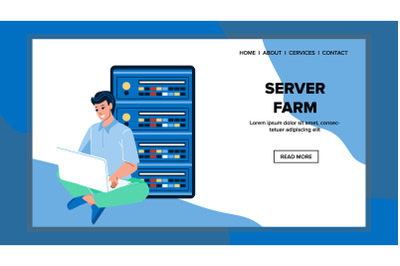 Server Farm Center Worker Check Equipment Vector