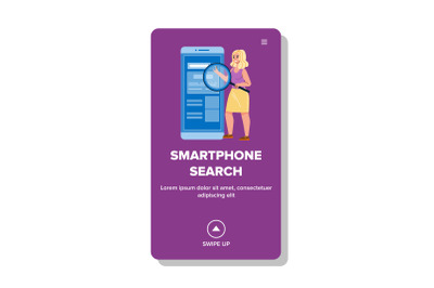 Smartphone Search System Use Young Woman Vector