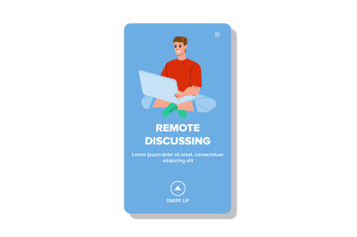 Online Remote Discussing Man With Colleague Vector