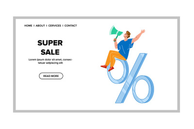 Super Sale Advertising Man In Loudspeaker Vector