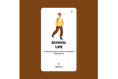 School Life Enjoying Schoolboy Teenager Vector