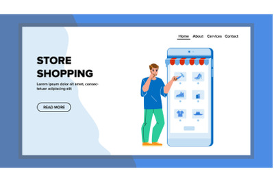 Store Shopping Man On Smartphone Screen Vector