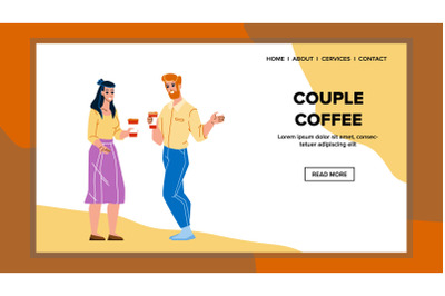 Couple Coffee Drink And Speak Together Vector