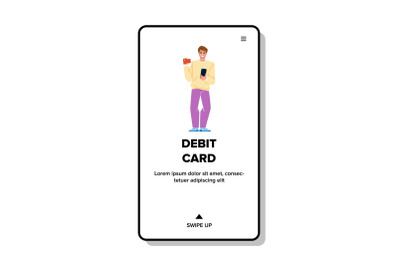 Bank Debit Card Holding Man For Payment Vector