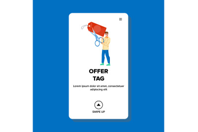 Offer Tag Cutting Man Client With Scissors Vector