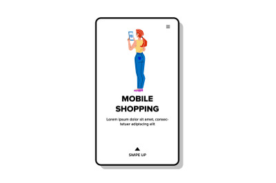 Mobile Shopping Young Woman On Cellphone Vector