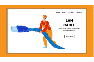 Lan Cable Connecting Technician Worker Vector