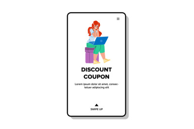 Discount Coupon Using Young Woman Shopper Vector