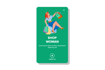 Shop Woman Shopaholic Making Purchases Vector