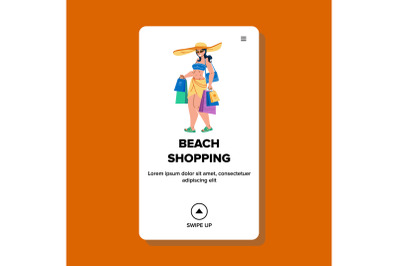 Beach Shopping Young Woman On Vacation Vector