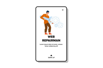 Web Repairman Repairing Internet Website Vector