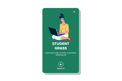 Student Sitting On Grass In Park And Study Vector