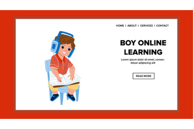 School Boy Online Learning Education Lesson Vector