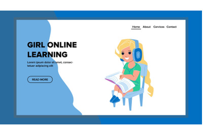 Girl Online Learning Educational Lesson Vector