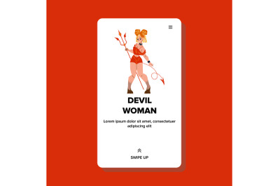 Devil Woman With Horns On Head Hold Trident Vector