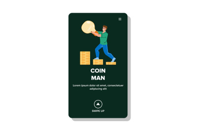 Money Coin Man Collecting And Investment Vector