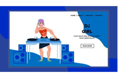 Dj Girl Mixing Music On Disco Turntable Vector