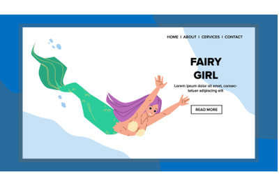 Fairy Girl Mermaid Swimming Underwater Vector