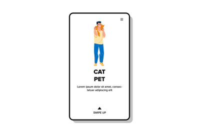 Cat Pet Holding Young Man On Shoulders Vector