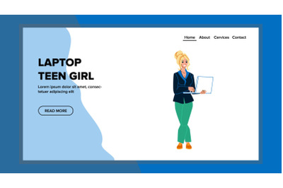 Laptop Teen Girl Using For Work In Internet Vector