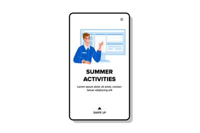 Summer Activities Choosing Boy On Computer Vector