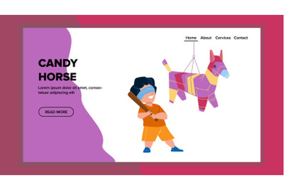 Candy Horse Pinata Hitting Boy Kid With Bat Vector