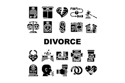 Divorce Couple Canceling Marriage Icons Set Vector