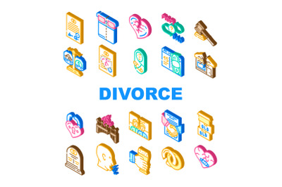 Divorce Couple Canceling Marriage Icons Set Vector