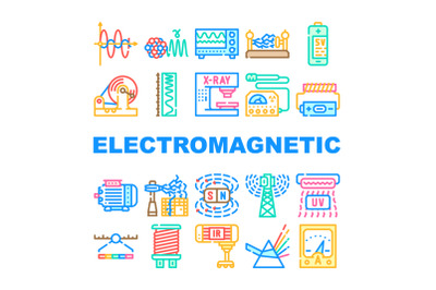 Electromagnetic Science Physics Icons Set Vector