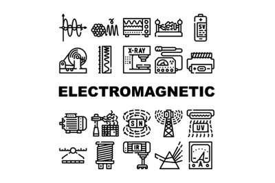 Electromagnetic Science Physics Icons Set Vector