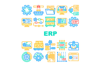 Erp Enterprise Resource Planning Icons Set Vector