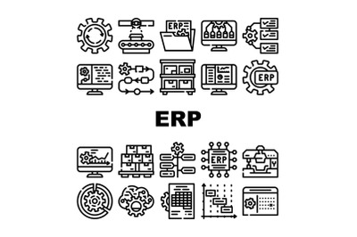 Erp Enterprise Resource Planning Icons Set Vector