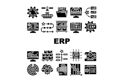 Erp Enterprise Resource Planning Icons Set Vector