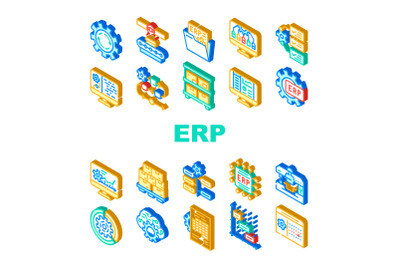 Erp Enterprise Resource Planning Icons Set Vector