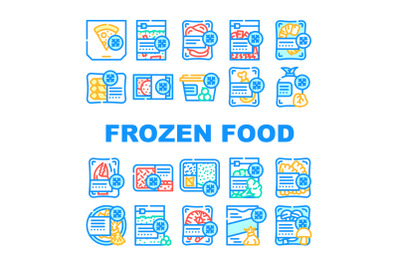 Frozen Food Storage Packaging Icons Set Vector