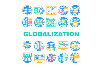 Globalization Worldwide Business Icons Set Vector