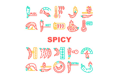 Spicy Pepper Different Scale Icons Set Vector