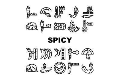 Spicy Pepper Different Scale Icons Set Vector