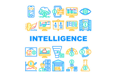 Business Intelligence Technology Icons Set Vector