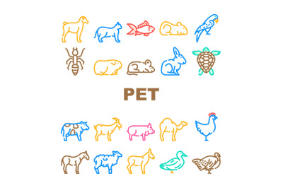 Pet Domestic&2C; Farm And Sea Aqua Icons Set Vector