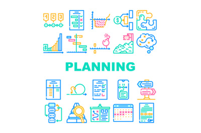 Planning Startup Project Strategy Icons Set Vector