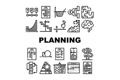 Planning Startup Project Strategy Icons Set Vector